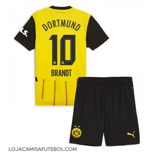 Camisa de Futebol Borussia Dortmund Julian Brandt #10 Equipamento Principal Infantil 2024-25 Manga Curta (+ Calças curtas)